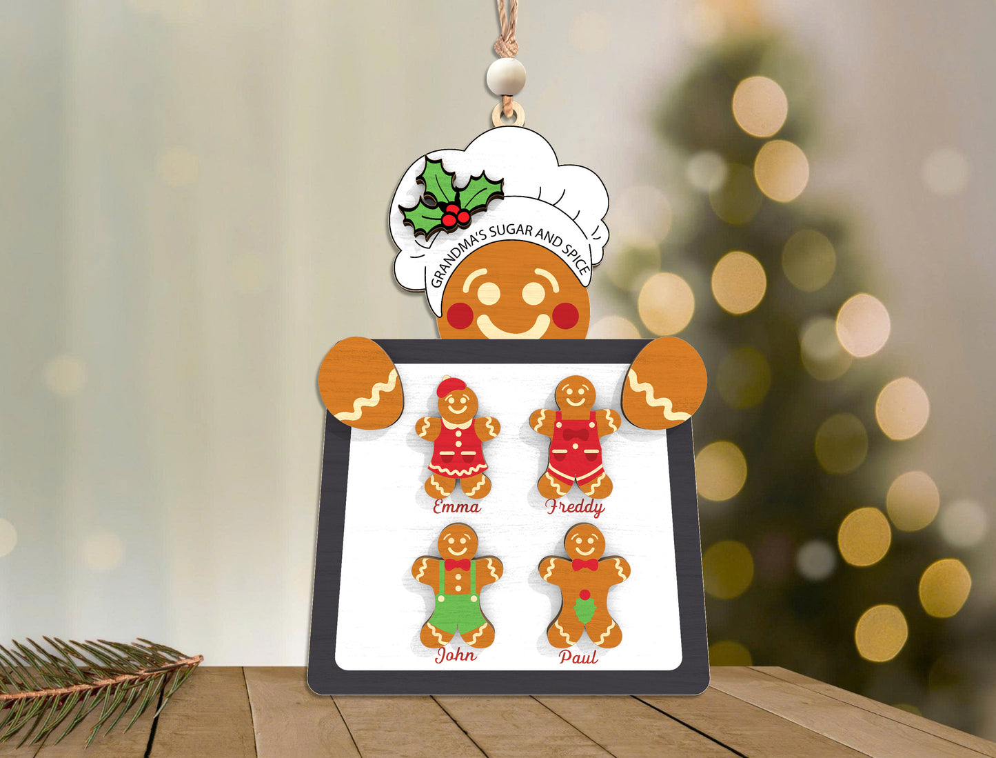 Personalized Gingerbread Family Ornament Laser Cut File | Ready to Cut | Glowforge, xTool, LightBurn, etc.