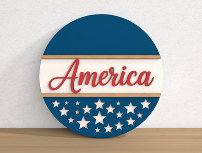 Patriotic Welcome Round Sign SVG Bundle for Glowforge