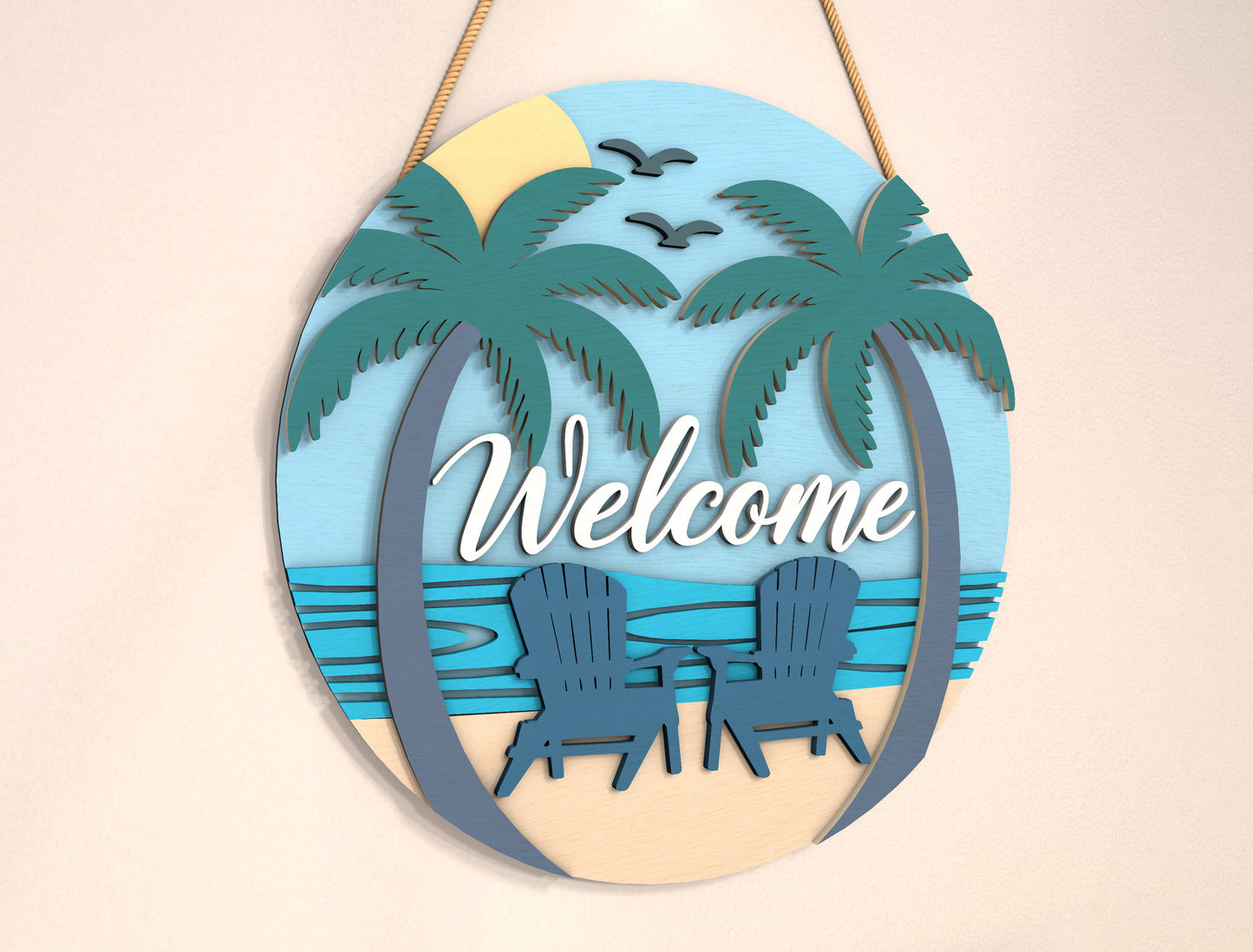Tree Beach Chair Welcome Door Sign SVG for LightBurn and Glowforge