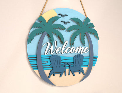 Tree Beach Chair Welcome Door Sign SVG for LightBurn and Glowforge