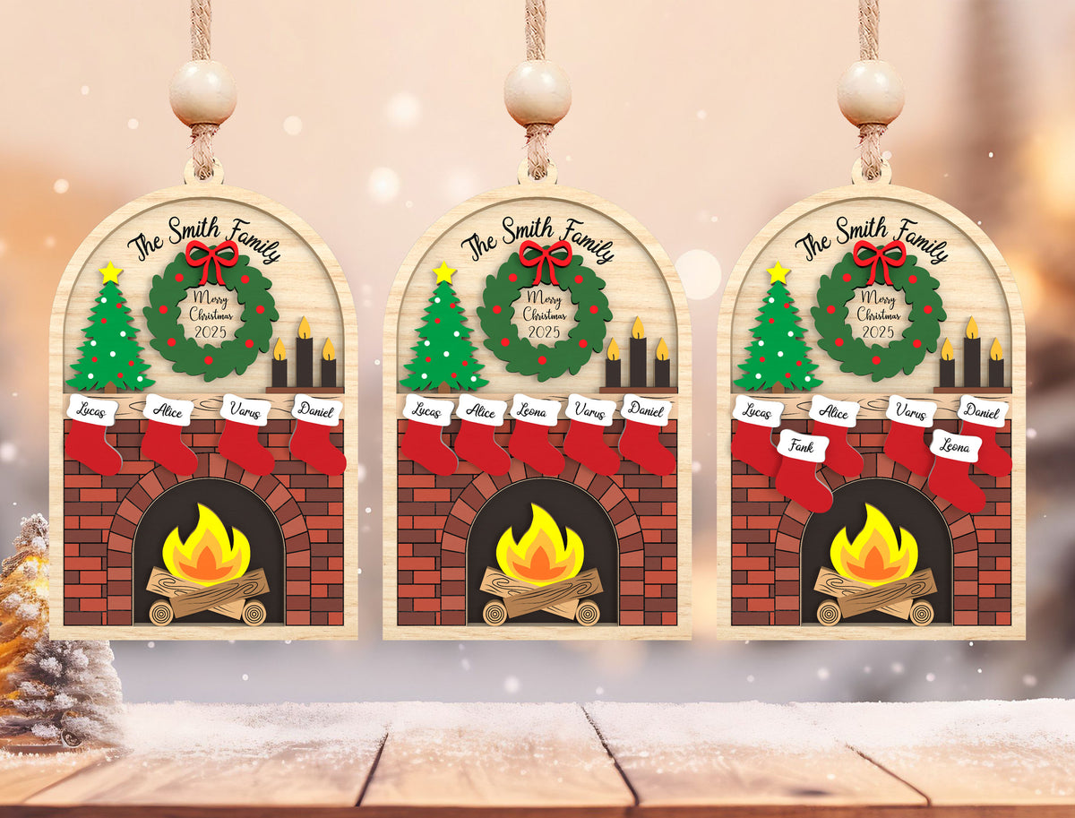 Personalized Family Fireplace Mantel Christmas Ornament SVG 2