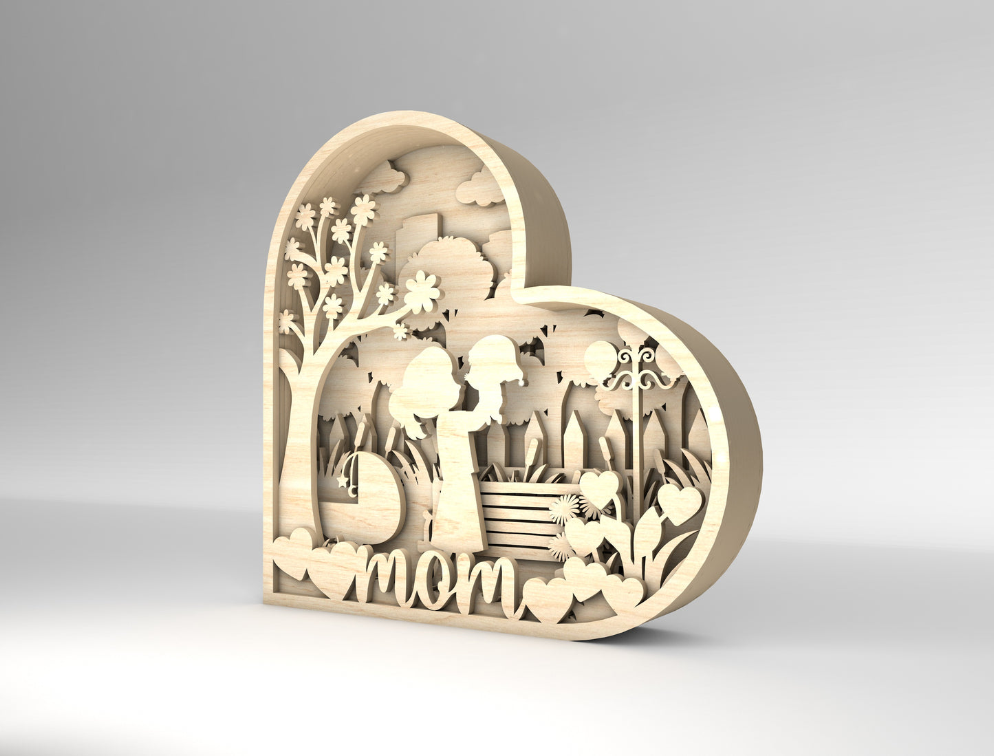 Mom Heart Scene SVG Multilayer Mother Child Garden for Glowforge