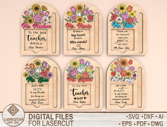 Personalized Teacher Sticky Note Holder SVG Bundle Laser Cut File for Glowforge and LightBurn