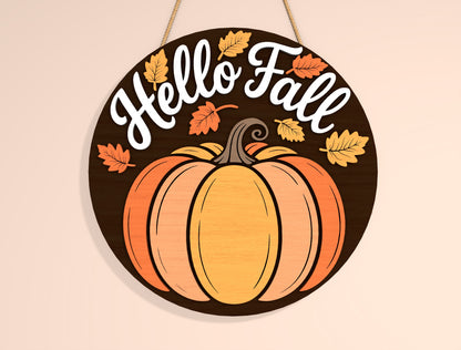 Hello Fall Pumpkin Door Hanger SVG Bundle for Glowforge xTool LightBurn | 2 Designs