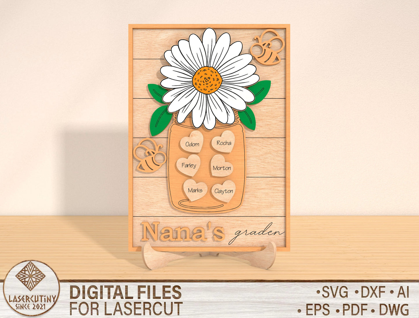 Personalized Daisy Family Name Sign SVG Bundle for Glowforge and xTool
