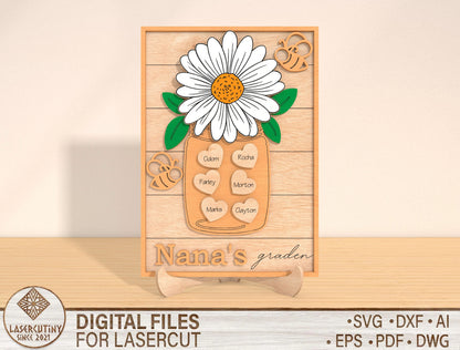 Personalized Daisy Family Name Sign SVG Bundle for Glowforge and xTool