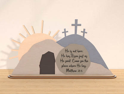 Easter Tomb Scene SVG Bundle He Is Risen Cross Landscape for LightBurn