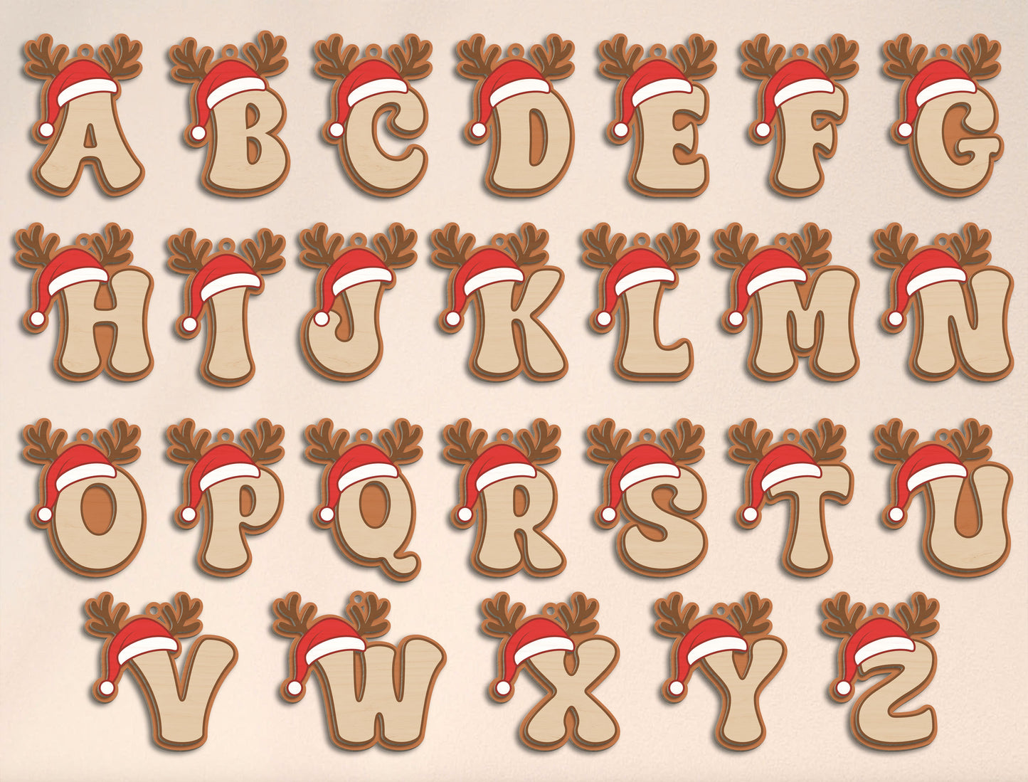 Christmas Reindeer Alphabet Ornament Laser Cut File | Ready to Cut | Glowforge, xTool, LightBurn, etc.