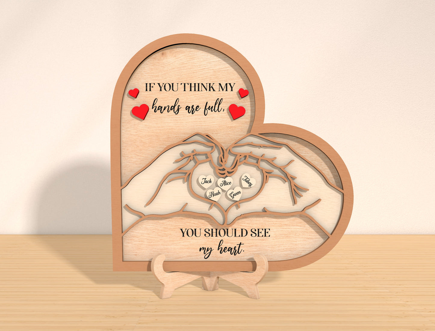 Personalized Hands Heart Family Name Sign SVG for LightBurn and xTool