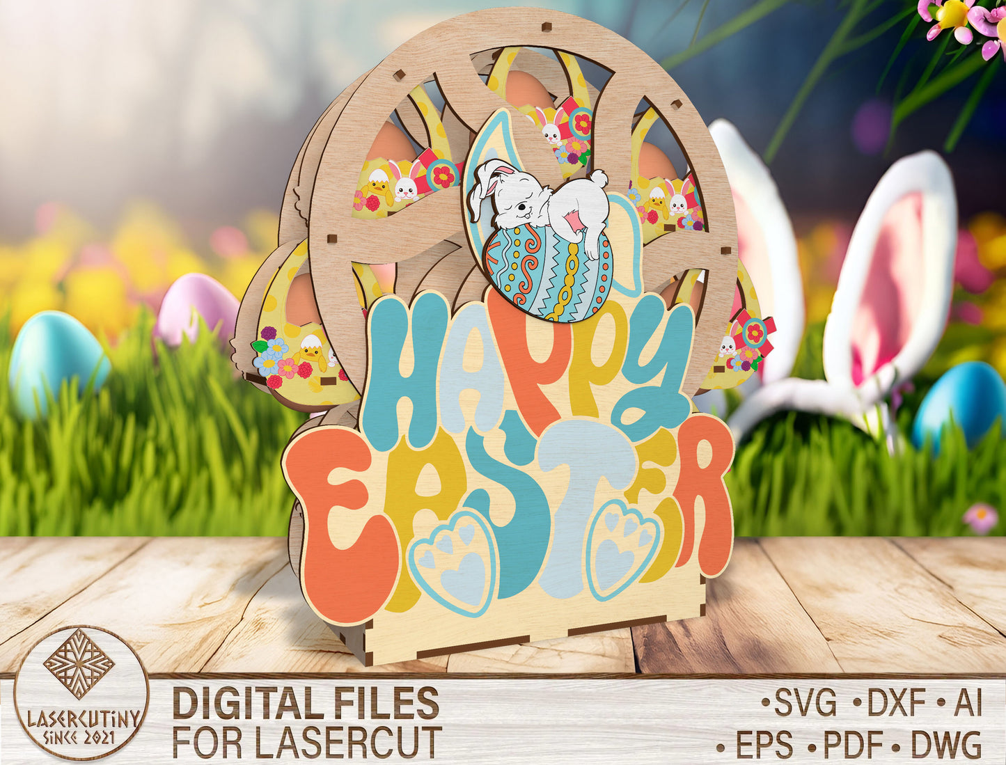 Easter Wheel Spinner SVG Happy Easter Bunny Decor for LightBurn and xTool