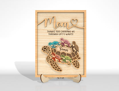 Personalized Mom Turtle Kids Name Sign SVG Laser Cut File for Glowforge and xTool