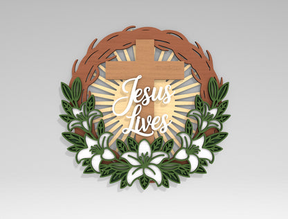 Multilayer Christian Easter Wreath SVG Bundle 6 Designs for LightBurn and xTool