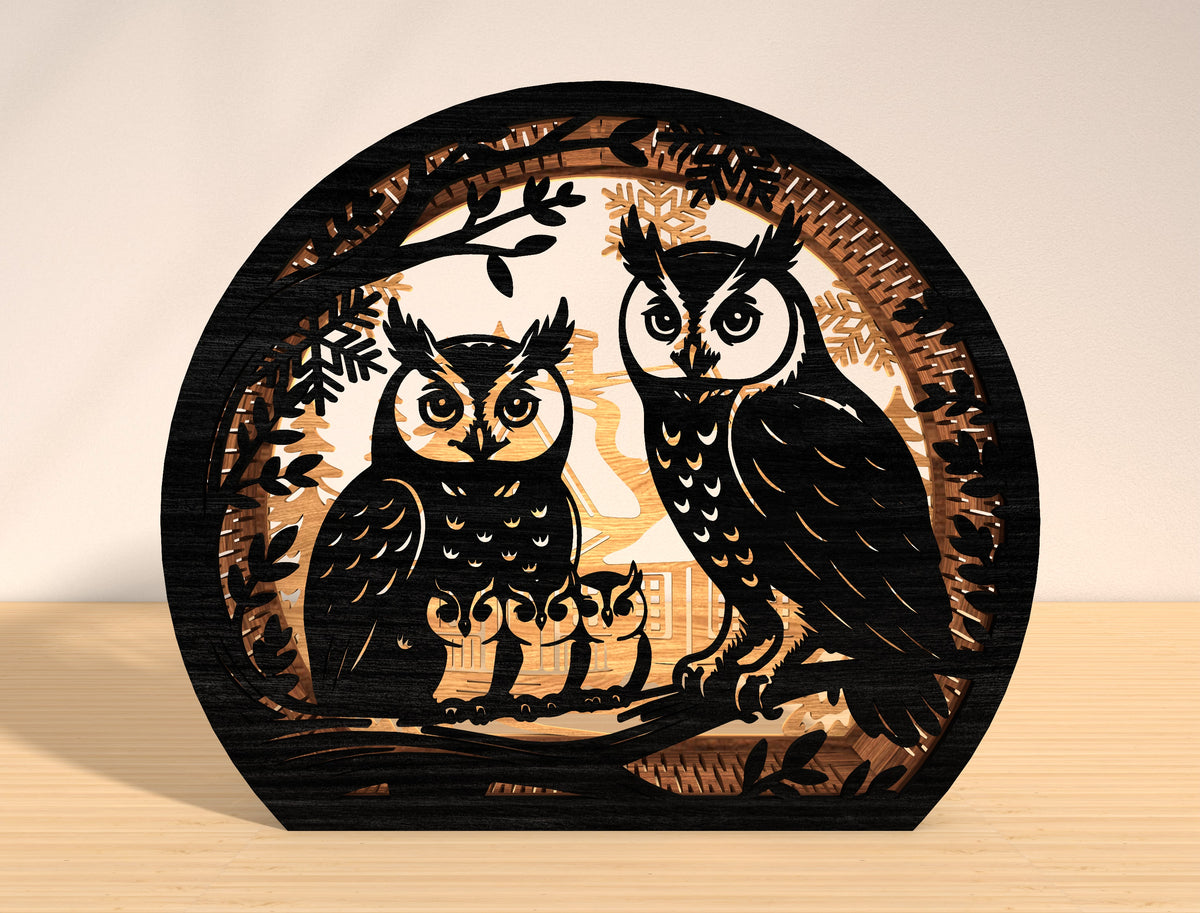 Owl Family Winter Village Christmas Lantern SVG Bundle 2