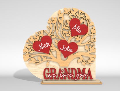 Personalized Grandma Family Tree SVG Custom Name Heart Sign for xTool and Glowforge