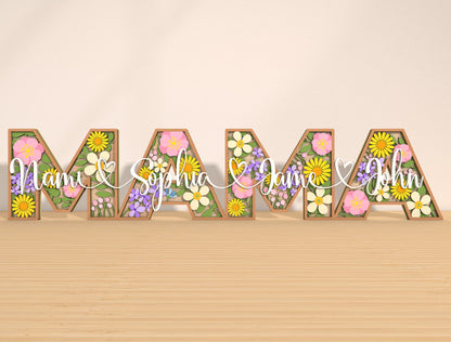 Personalized MOM Floral Name Laser Cut File | Custom Mother’s Day Decor | Layered Botanical Letters | Glowforge, xTool, LightBurn Compatible