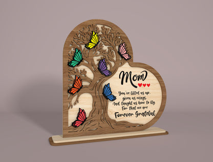 Butterfly Tree Mom Heart SVG Artistic Sign for LightBurn and xTool