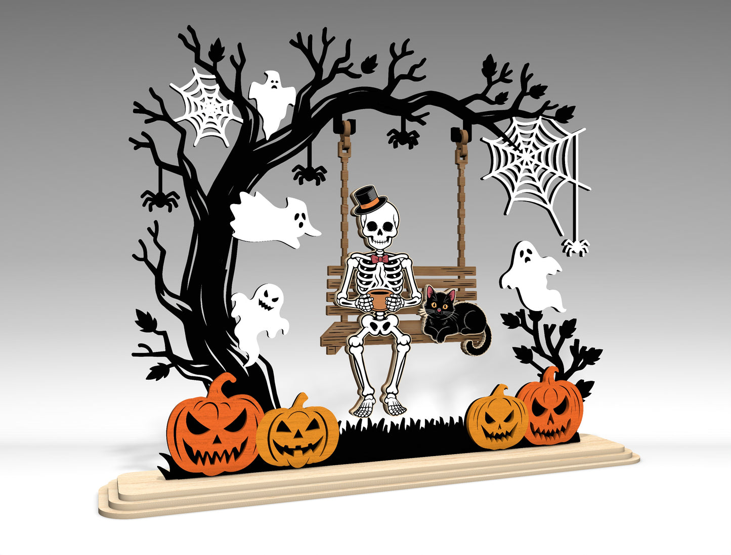 Halloween Skeleton Swing SVG Spooky Laser Cut Decor for LightBurn