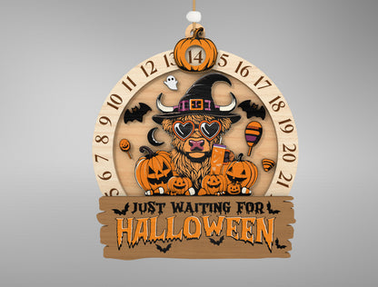 Halloween Highland Cow Countdown Calendar SVG for Glowforge xTool