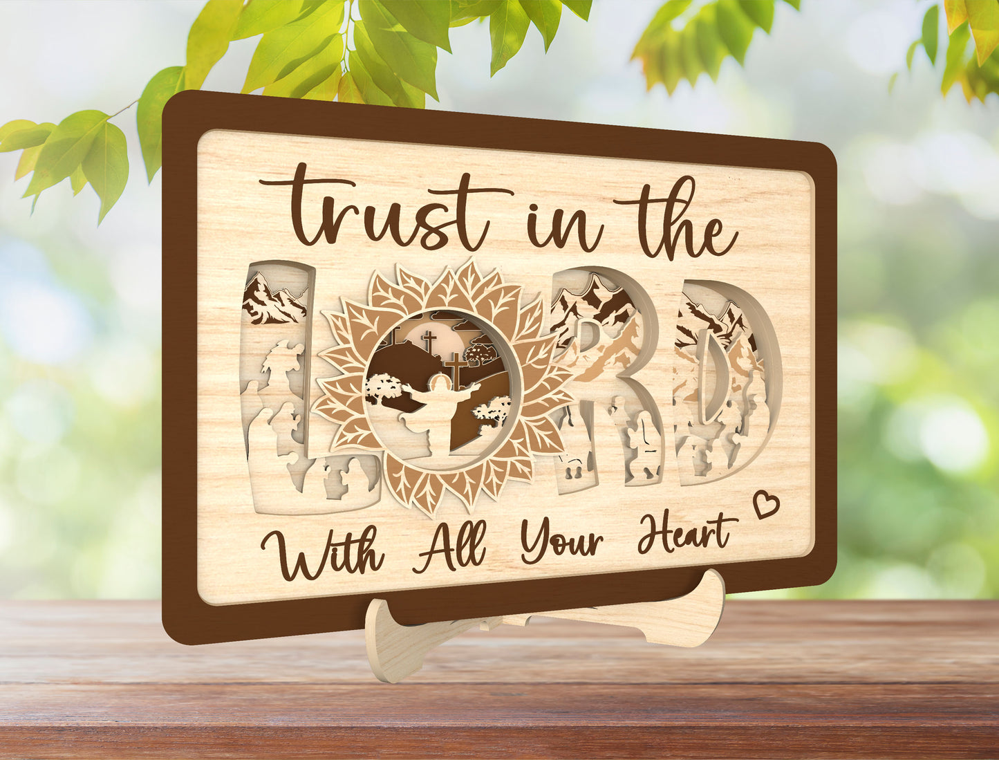 Trust in the Lord Layered Christian Tabletop Sign SVG for Glowforge and xTool