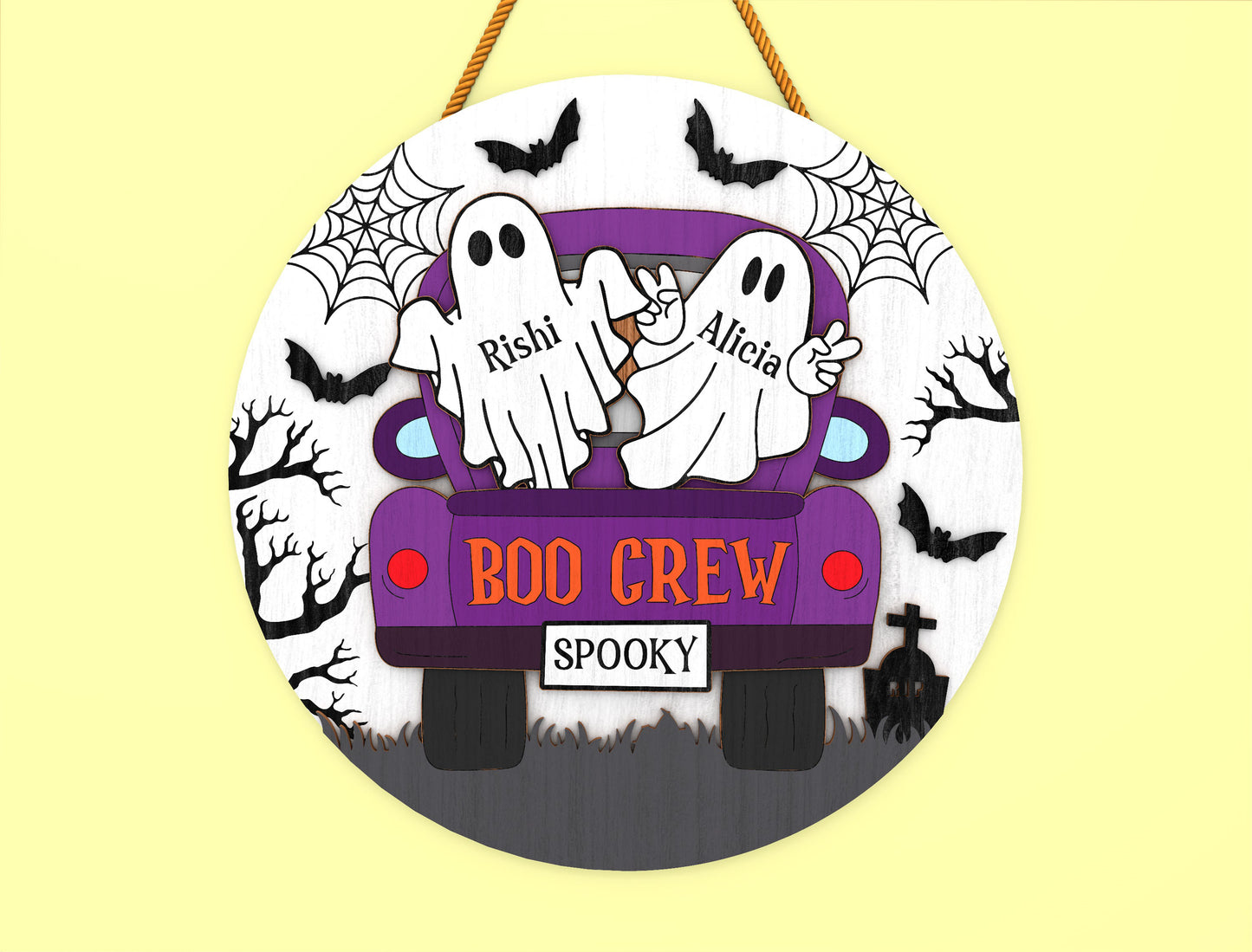 Personalized Ghost Family Door Hanger SVG for Glowforge xTool LightBurn