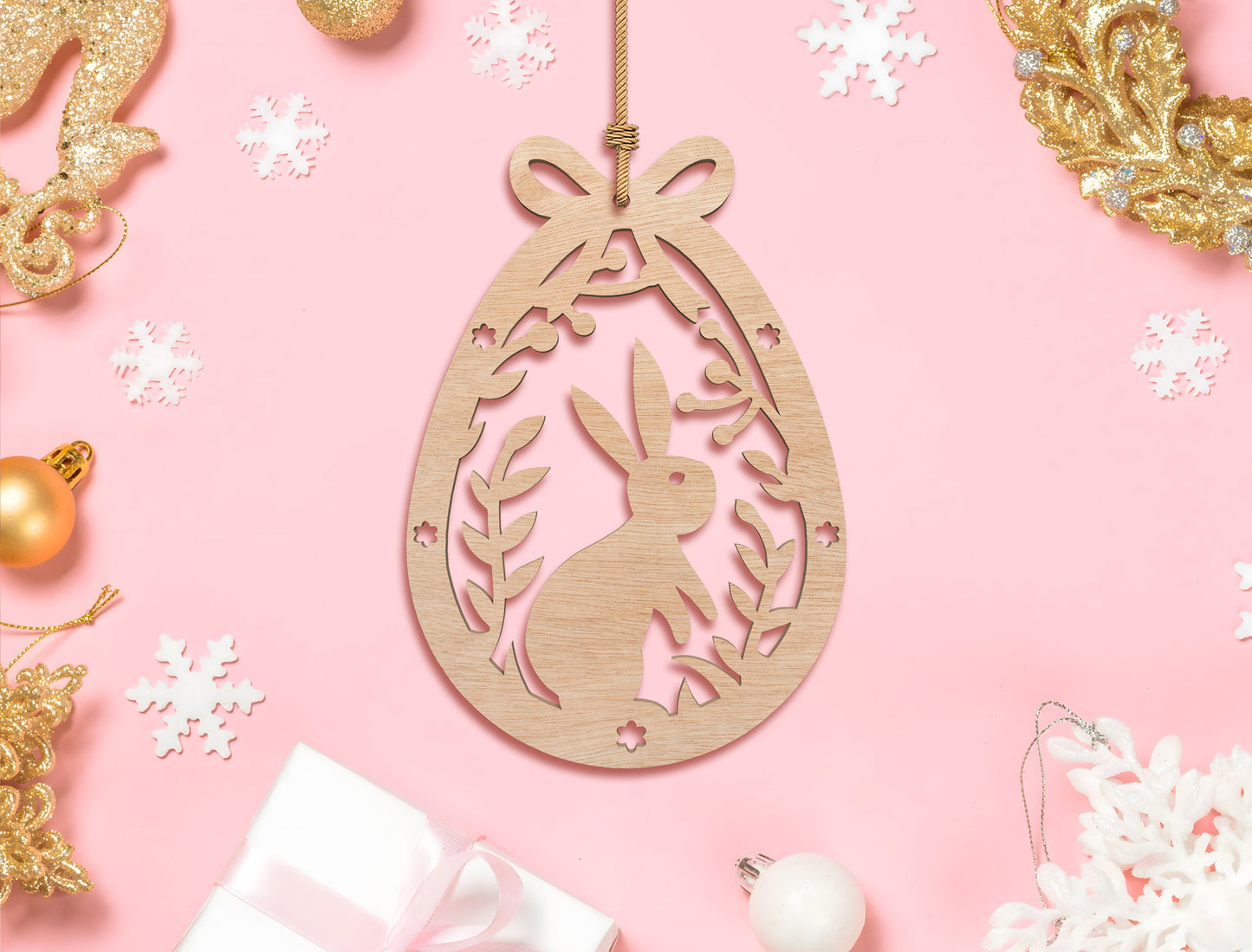 Easter Egg Floral Ornament SVG Bunny Hanging Decor for LightBurn and xTool