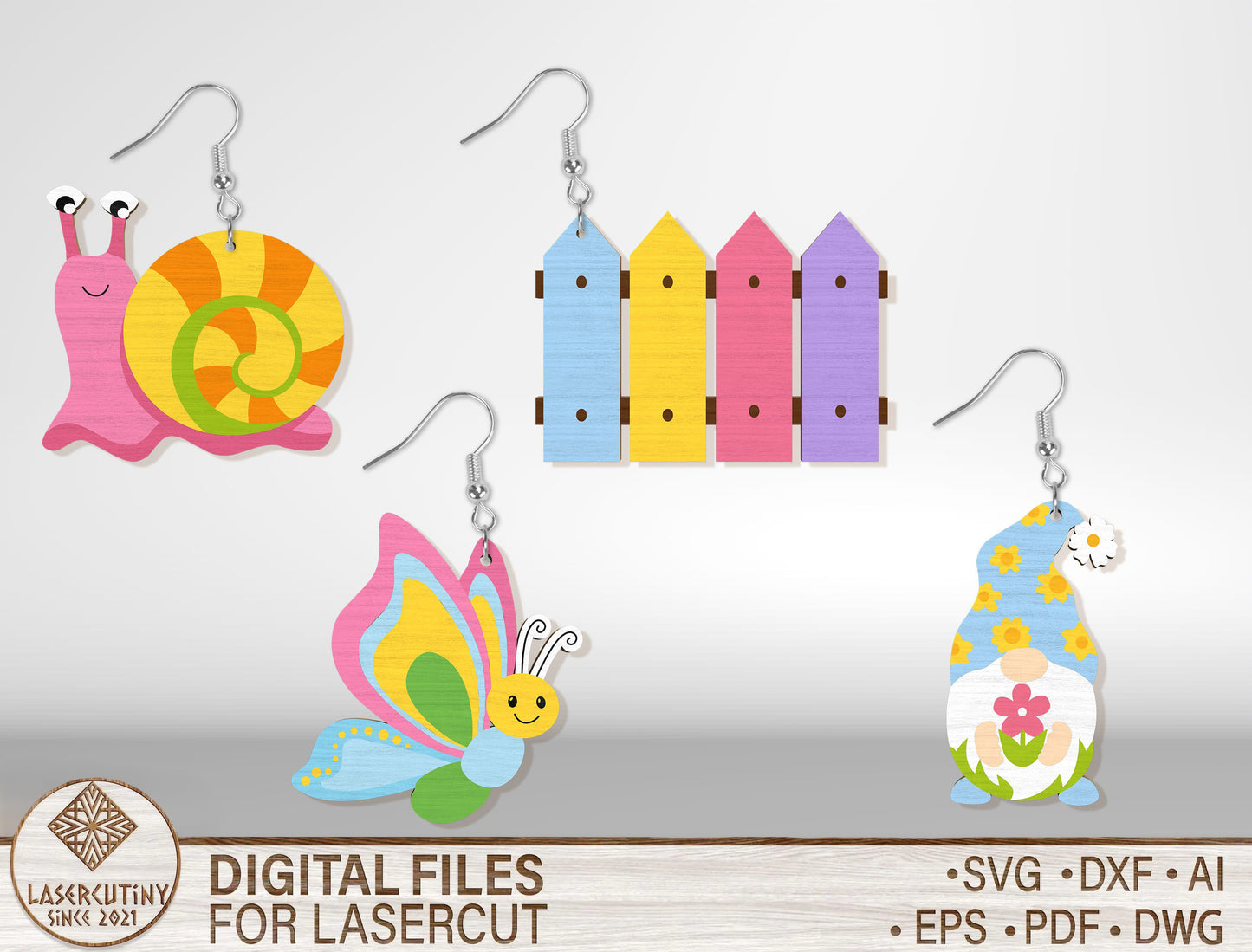 Easter Earrings SVG Bunny Butterfly Bee 12 Designs for Glowforge and xTool