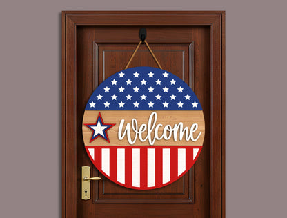 Badge American Flag Welcome Sign SVG for Glowforge and xTool