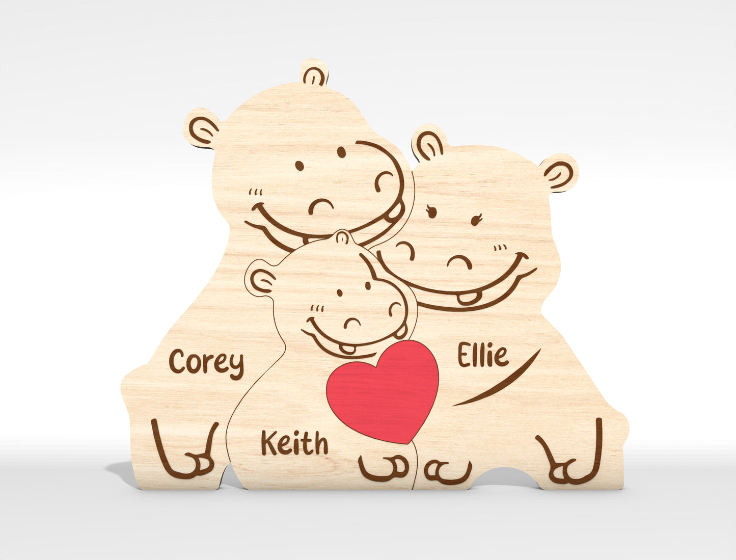 Personalized Family Hippo Puzzle SVG Laser Cut File for Glowforge and xTool