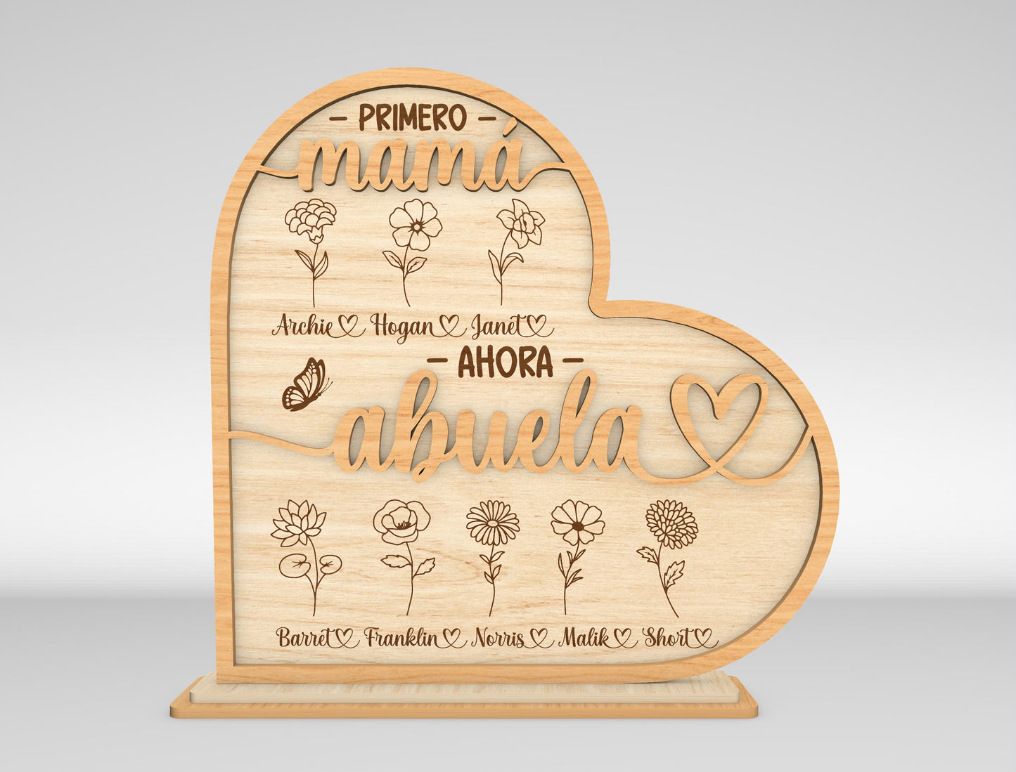 Primero Mamá Ahora Abuela Spanish Flower Sign SVG for xTool and LightBurn