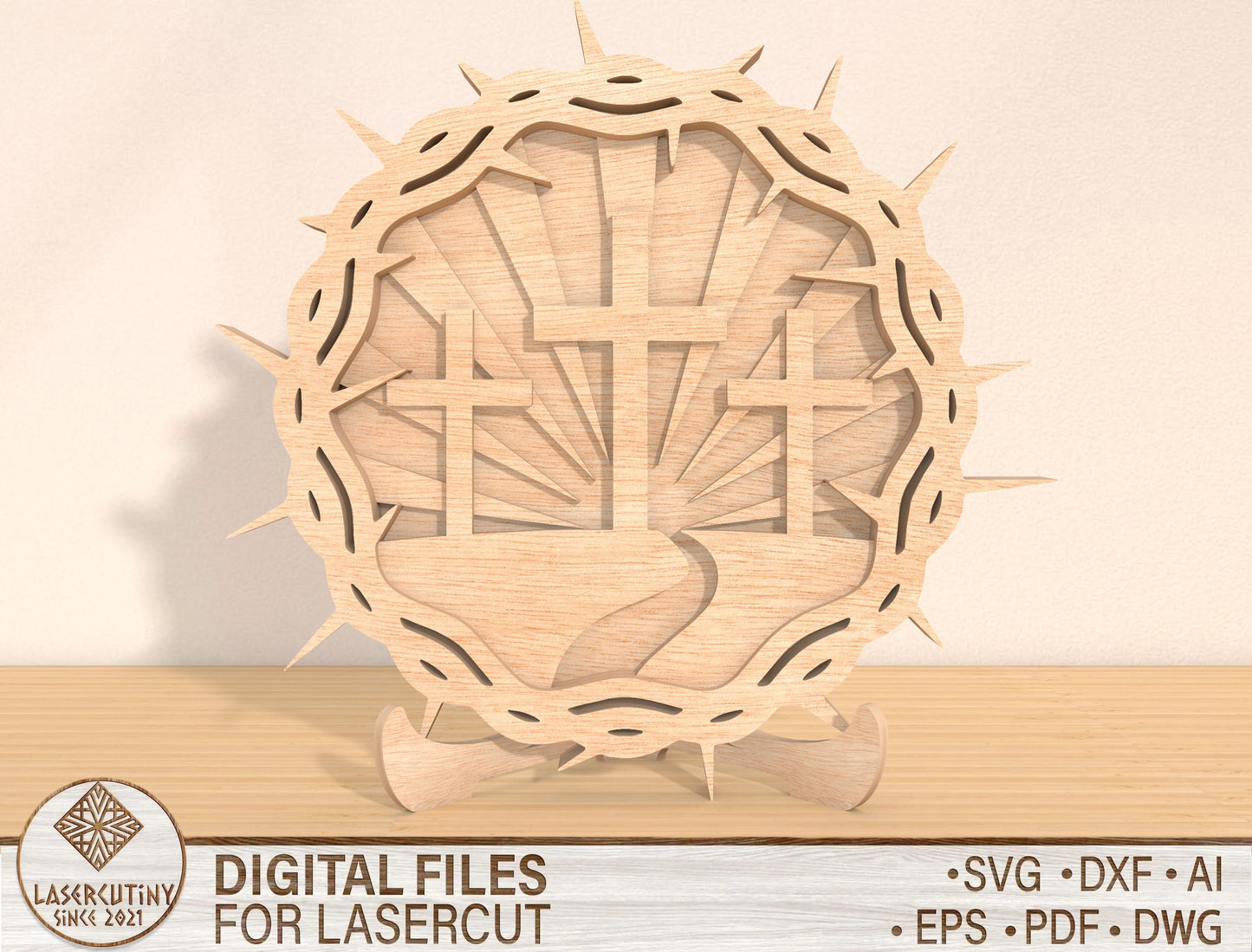 Multilayer Crown of Thorns Cross SVG Bundle 2 Designs for Glowforge and xTool
