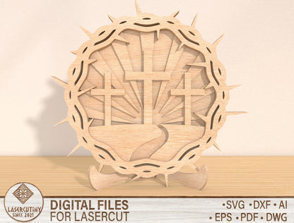 Multilayer Crown of Thorns Cross SVG Bundle 2 Designs for Glowforge and xTool