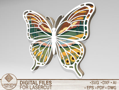 Multilayer Butterfly Landscape SVG Laser Cut File for LightBurn and Glowforge