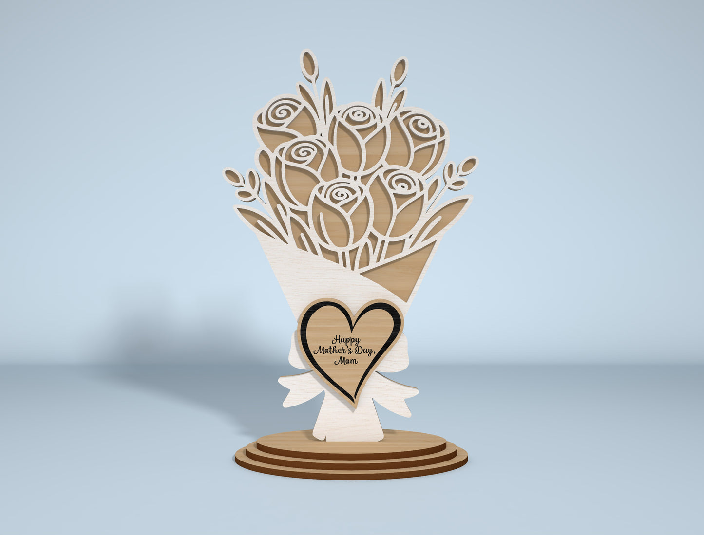 Floral Bouquet Stand Sign SVG Engraved Heart for xTool