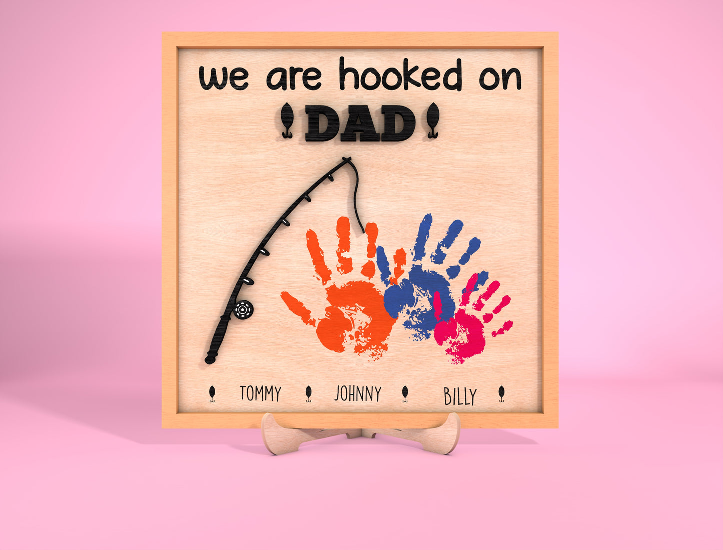 Personalized Fishing Handprint Dad Sign SVG Laser Cut File for Glowforge and LightBurn
