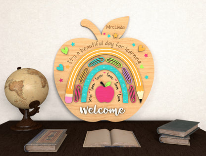 Personalized Classroom Door Hanger SVG Laser Cut File for Glowforge