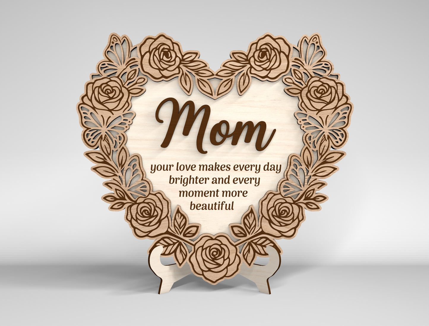 Mom Heart Tabletop Sign SVG Bundle Floral Mother's Day Desk Decor Laser Cut File for Glowforge and LightBurn