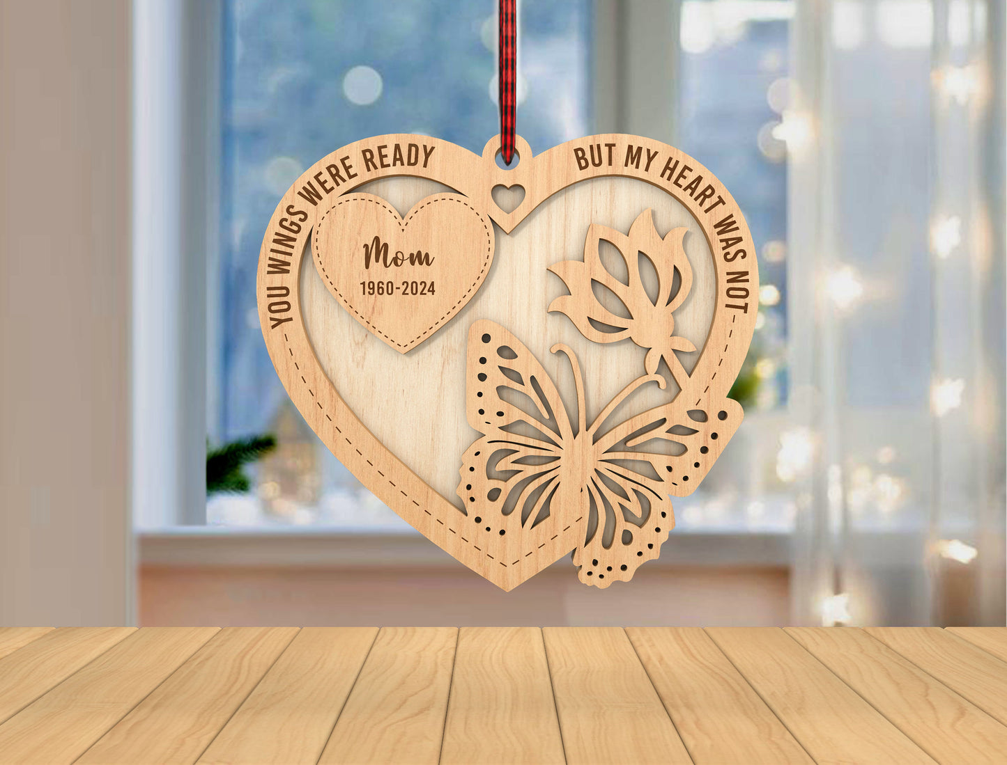 Memorial Butterfly Heart Ornament SVG Laser Cut File for Lightburn