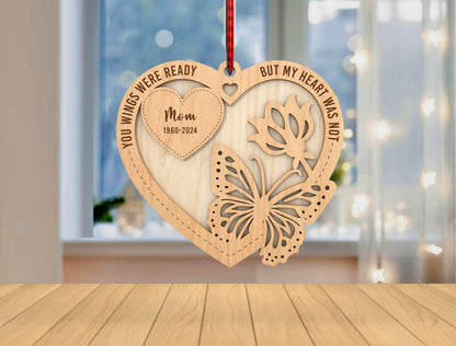 Memorial Butterfly Heart Ornament SVG Laser Cut File for Lightburn