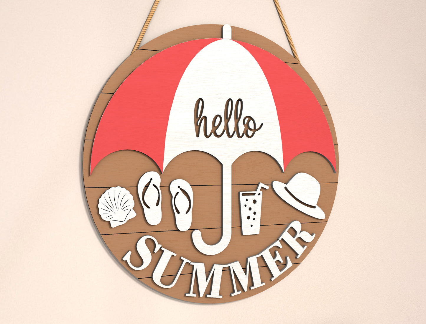 Hello Summer Beach Umbrella Sign SVG Laser Cut File for xTool and Glowforge