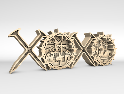 XOXO Cross Scene Multilayer SVG Wooden Faith Decor for LightBurn and Glowforge
