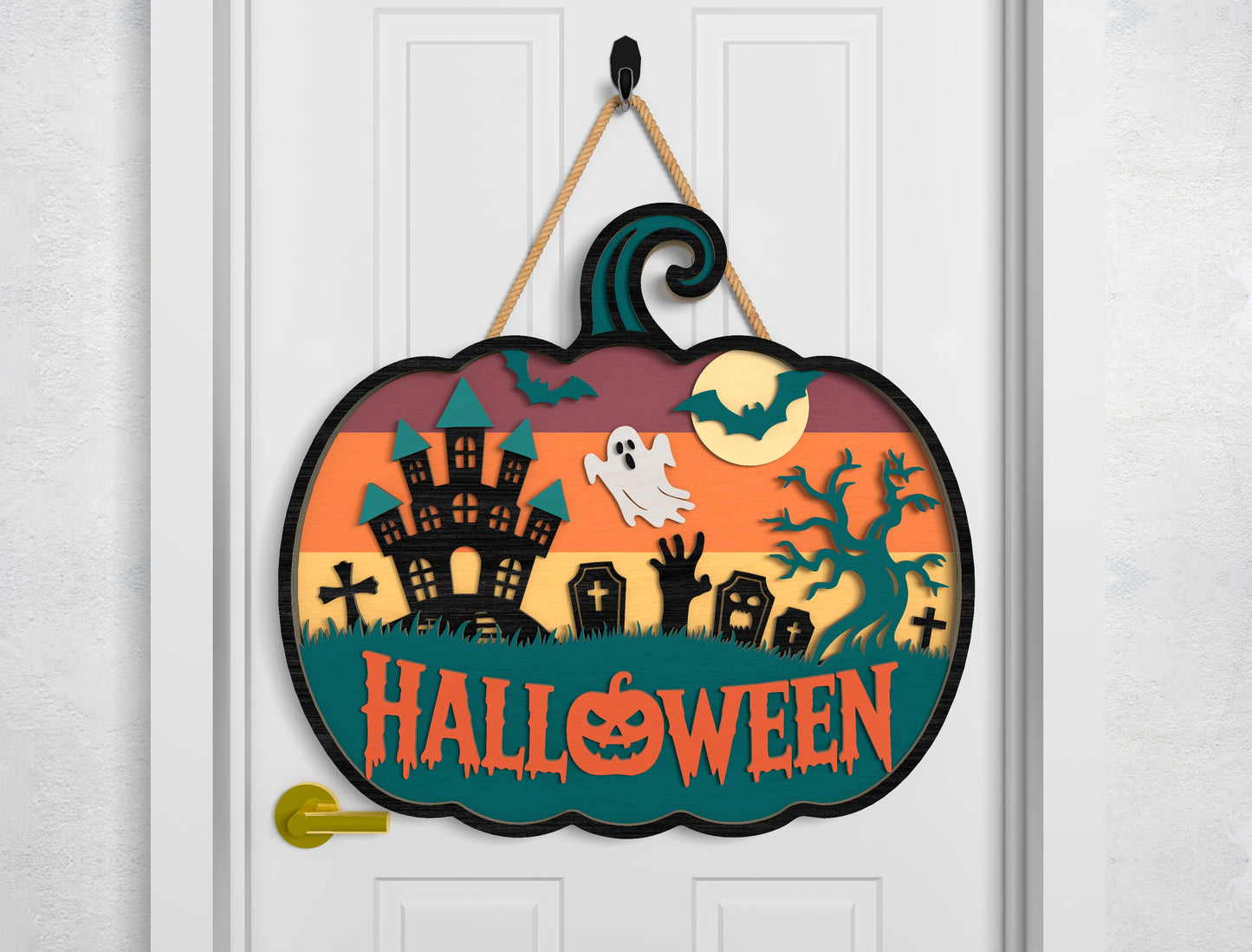 Halloween Pumpkin Door Sign SVG Laser Cut Files for LightBurn