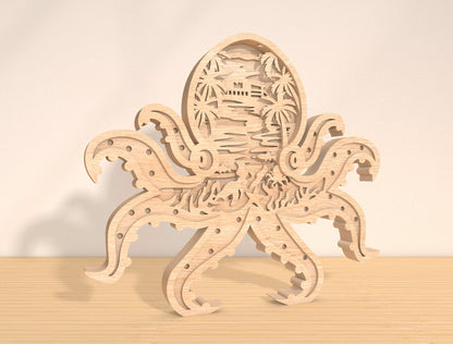 Multilayer Octopus Ocean Scene SVG for Glowforge and LightBurn