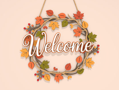 Welcome Fall Wreath SVG Set for Glowforge xTool LightBurn 2 Designs