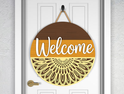 Sunflower Welcome and Hello Round Sign SVG for Glowforge and xTool