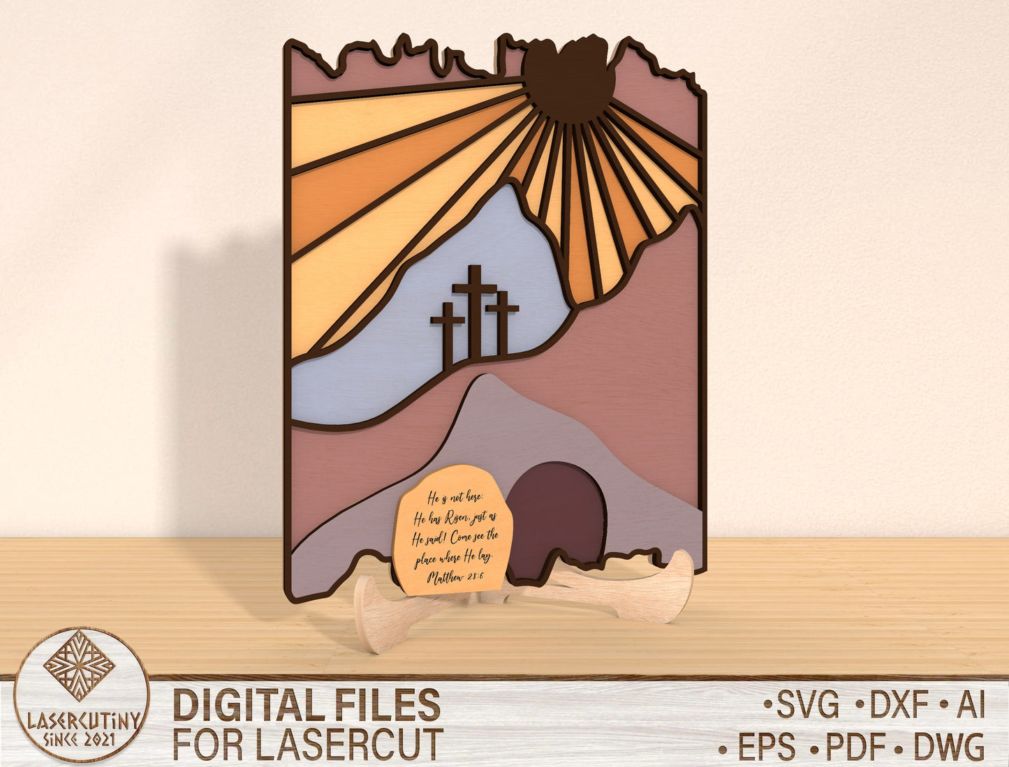 Easter Resurrection Scene SVG Christian Cross Landscape for Glowforge