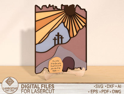 Easter Resurrection Scene SVG Christian Cross Landscape for Glowforge
