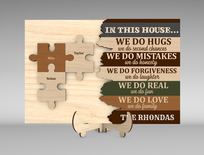 "In This House We Do Hugs" Family Puzzle Sign SVG for xTool