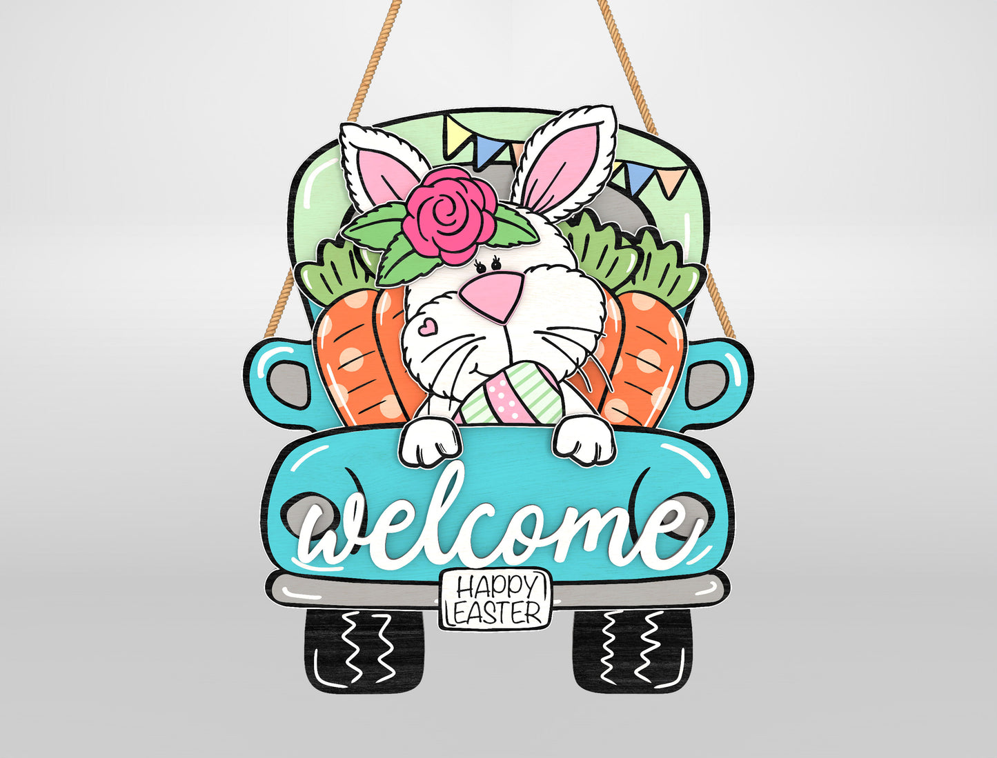 Easter Bunny Truck Door Hanger SVG Bundle Welcome Easter for LightBurn