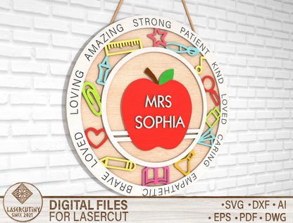 Personalized Apple Classroom Ornament SVG Laser Cut File for Glowforge and xTool