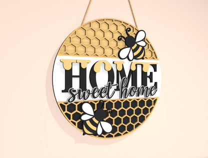 “Home Sweet Home” Bee Door Sign SVG for Glowforge and xTool